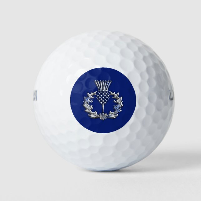 Chrome Style Print Scottish Thistle Golf Balls (Front)