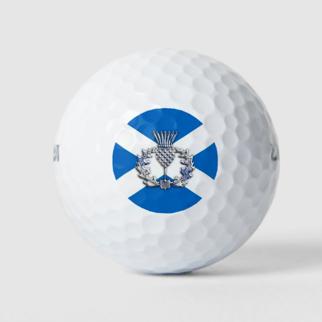 Chrome Style Print Scottish Thistle on Flag Golf Balls (Front)