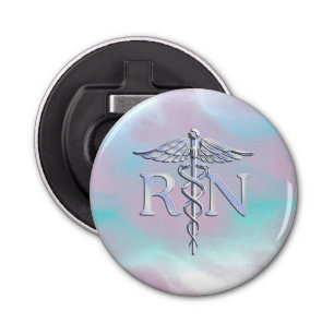Chrome Style RN Caduceus Medical Mother Pearl Look Bottle Opener