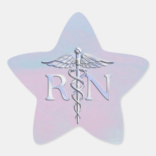 Chrome Style RN Caduceus Medical Mother Pearl Look Star Sticker