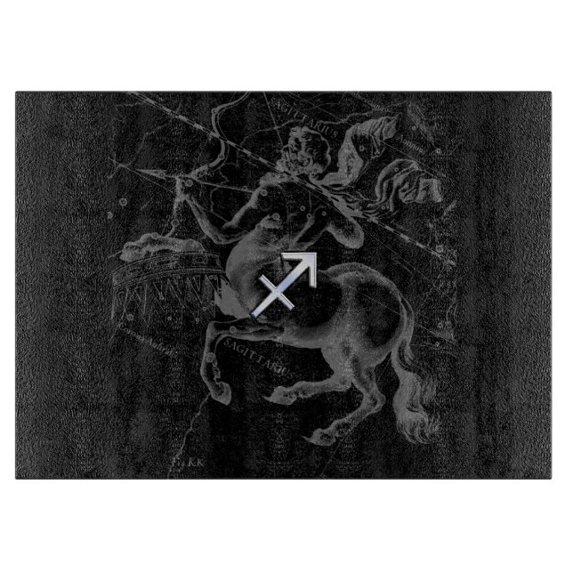 Chrome Style Sagittarius Zodiac Sign on Hevelius Cutting Board (Front)