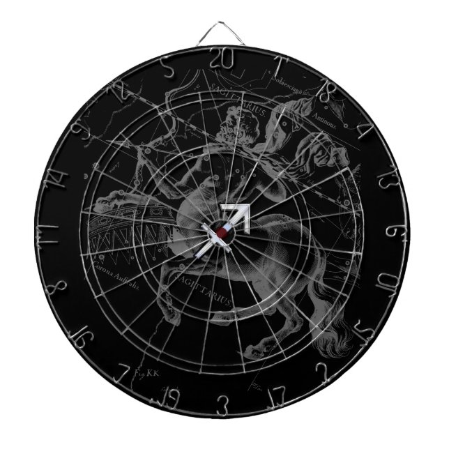Chrome Style Sagittarius Zodiac Sign on Hevelius Dartboard (Front)