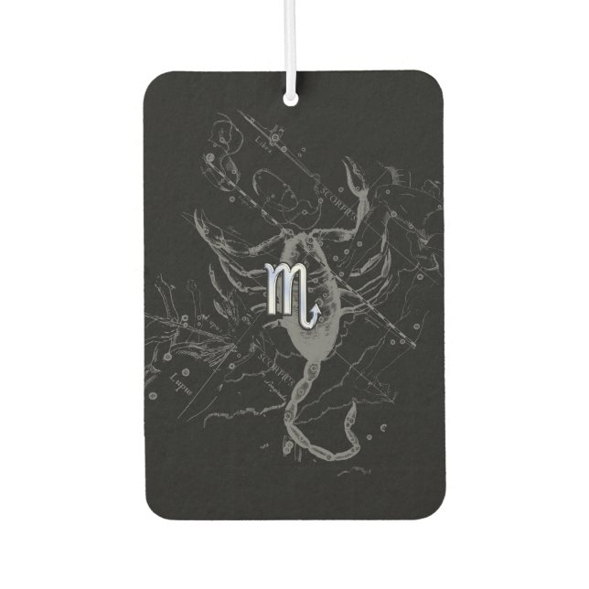 Chrome Style Scorpio Zodiac Sign on Hevelius Car Air Freshener (Front)