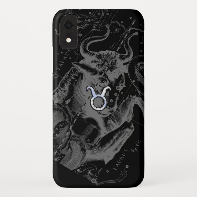 Chrome Style Taurus Zodiac Sign on Hevelius Black Case-Mate iPhone Case (Back)