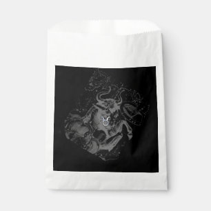Chrome Style Taurus Zodiac Sign on Hevelius Black Favour Bags