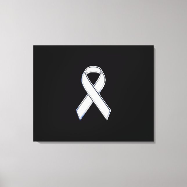 Chrome Style White Ribbon Awareness Canvas Print (Front)