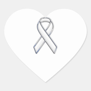 Chrome Style White Ribbon Awareness Heart Sticker