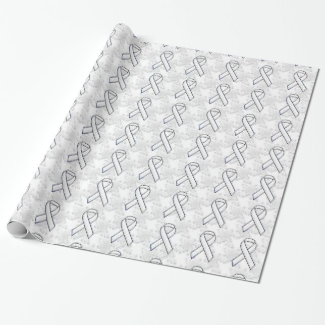 Chrome Style White Ribbon Awareness Houndstooth Wrapping Paper (Unrolled)