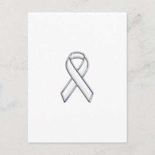 Chrome Style White Ribbon Awareness Postcard