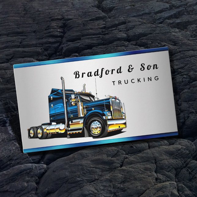 Chrome Transport Blue Semi Trucking Company Business Card (Creator Uploaded)