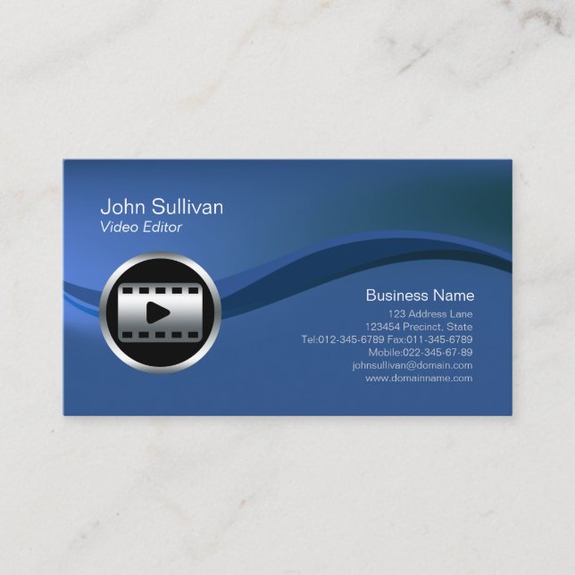 Chrome Video Clip Icon Video Editor Business Card (Front)