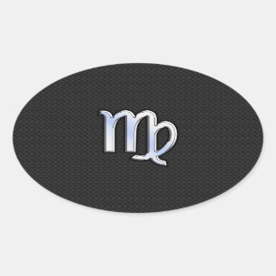 Chrome Virgo Zodiac Sign on snake skin style Oval Sticker