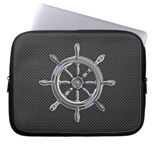 Chrome Wheel on Black Carbon Fibre Styles Laptop Sleeve