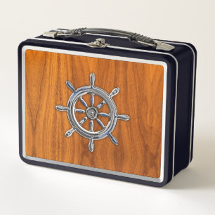 Chrome Wheel on Teak Veneer Styles Metal Lunch Box