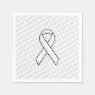 Chrome White on White Ribbon Awareness Houndstooth Napkin