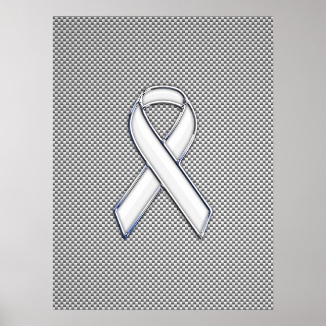 Chrome White Ribbon Awareness Carbon Fibre Decor (Front)