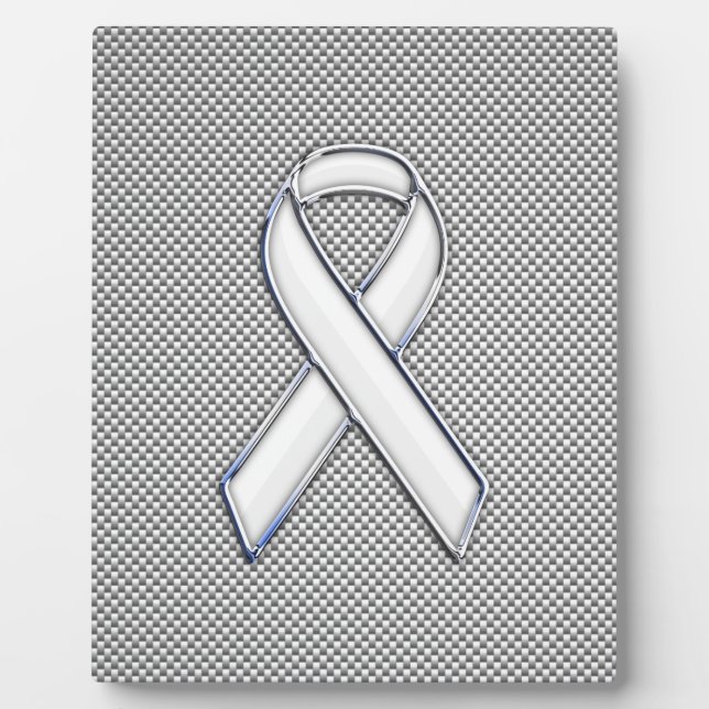 Chrome White Ribbon Awareness Carbon Fibre Decor Plaque (Front)