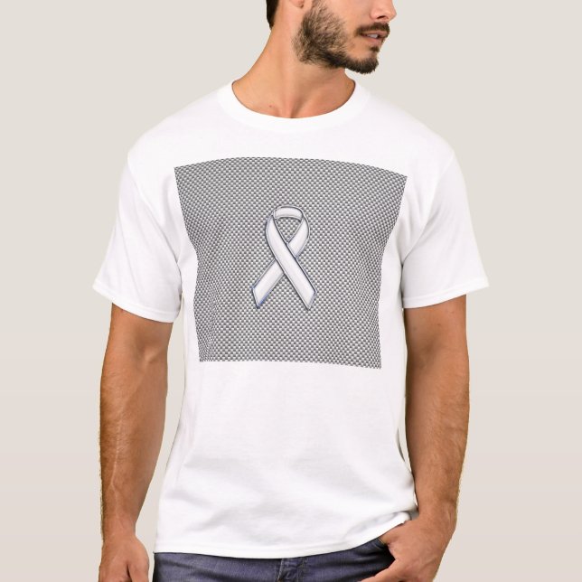 Chrome White Ribbon Awareness Carbon Fibre Decor T-Shirt (Front)