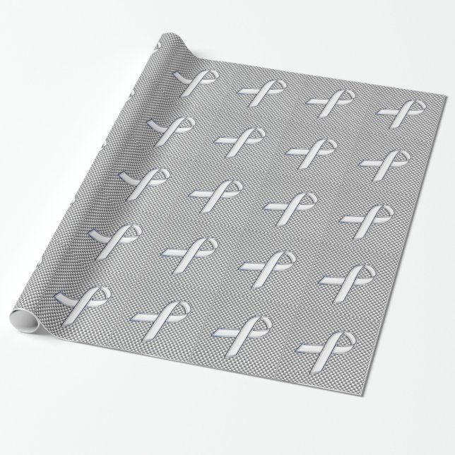 Chrome White Ribbon Awareness Carbon Fibre Decor Wrapping Paper (Unrolled)