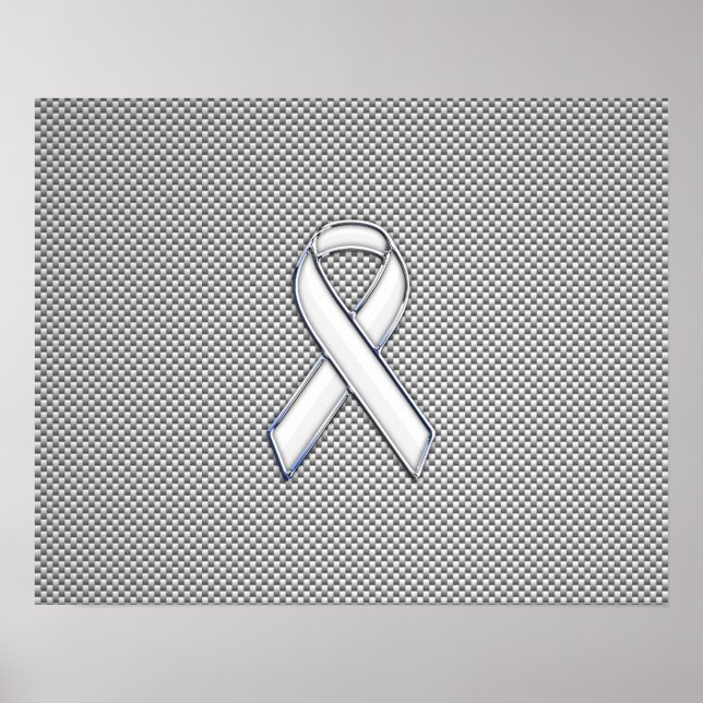Chrome White Ribbon Awareness Carbon Fibre Print (Front)
