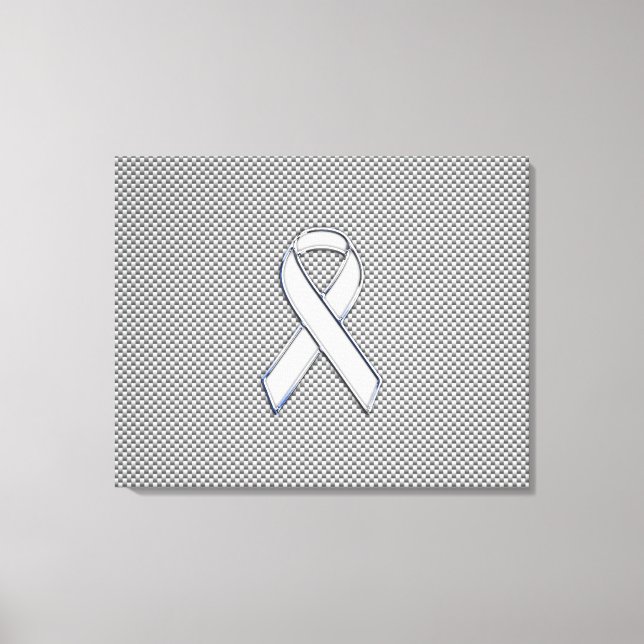 Chrome White Ribbon Awareness Carbon Fibre Print (Front)