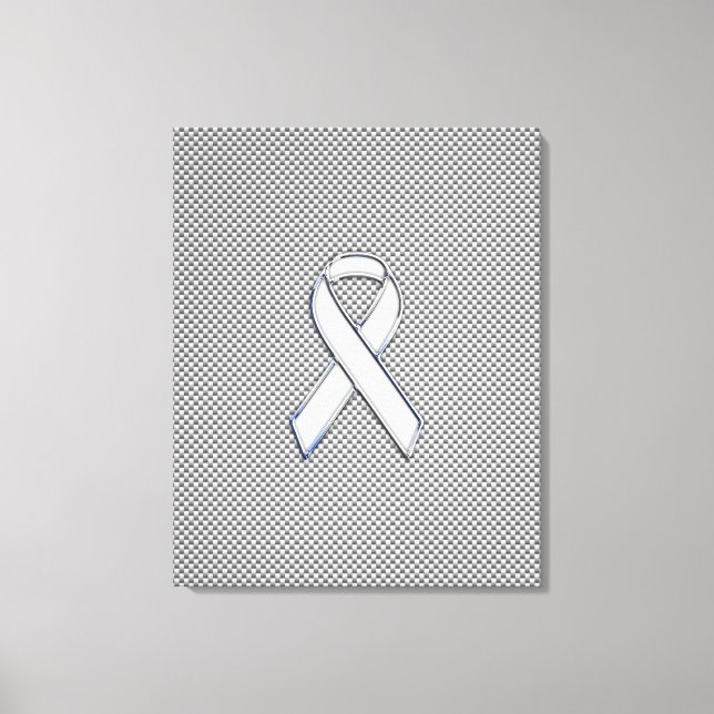 Chrome White Ribbon Awareness Carbon Fibre Print (Front)