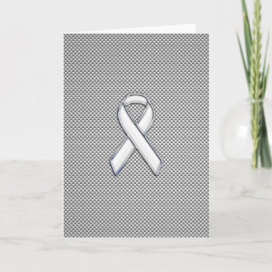 Chrome White Ribbon Awareness Carbon Fibre Print Card