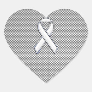 Chrome White Ribbon Awareness Carbon Fibre Print Heart Sticker