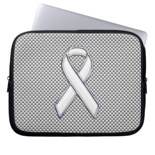 Chrome White Ribbon Awareness Carbon Fibre Print Laptop Sleeve