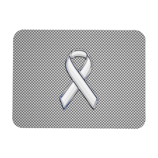 Chrome White Ribbon Awareness Carbon Fibre Print Magnet (Horizontal)