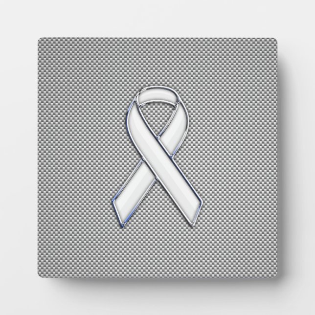 Chrome White Ribbon Awareness Carbon Fibre Print Plaque (Front)
