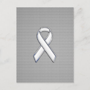 Chrome White Ribbon Awareness Carbon Fibre Print Postcard
