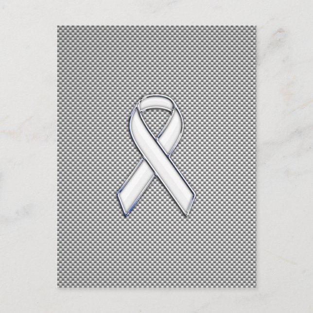 Chrome White Ribbon Awareness Carbon Fibre Print Postcard (Front)
