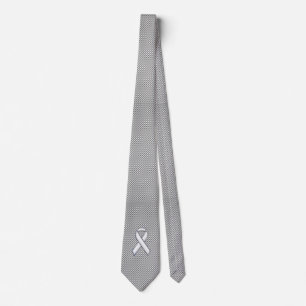 Chrome White Ribbon Awareness Carbon Fibre Print Tie
