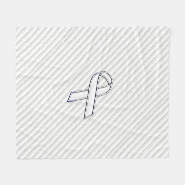 Chrome White Ribbon Awareness in Granular Stripes Fleece Blanket (Front (Horizontal))