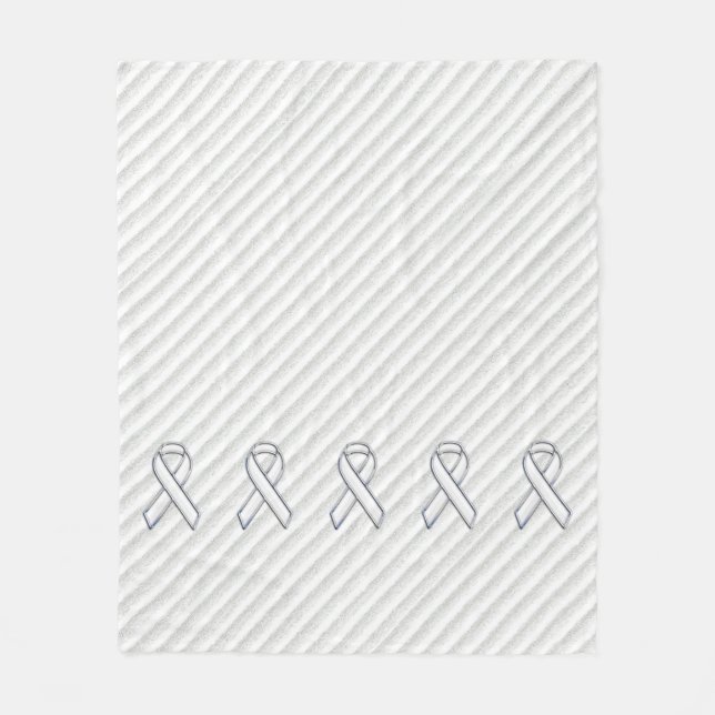 Chrome White Ribbon Awareness in Granular Stripes Fleece Blanket (Front)