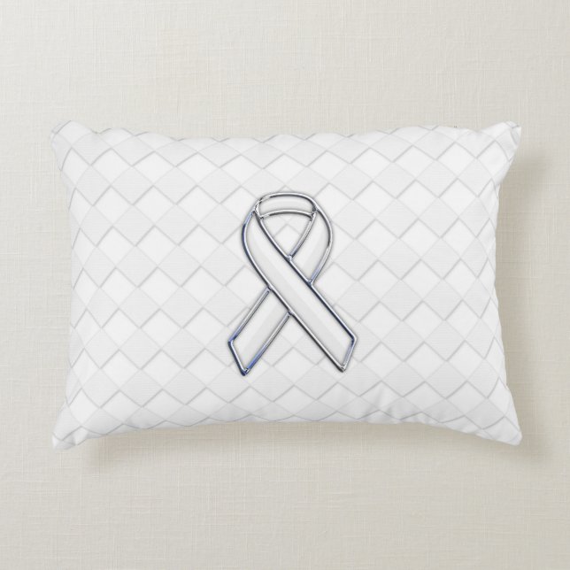 Chrome White Ribbon Awareness on Checkers Decorative Cushion (Front)