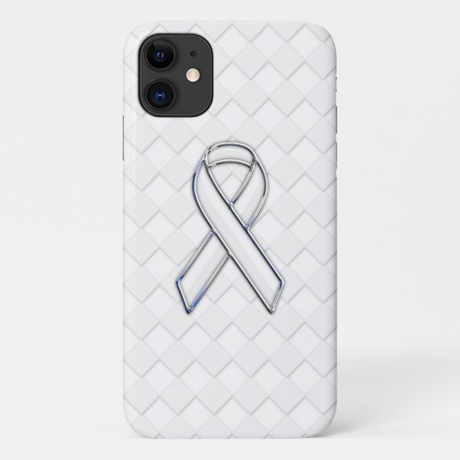 Chrome White Ribbon Awareness on Checkers Print Case-Mate iPhone Case (Back)