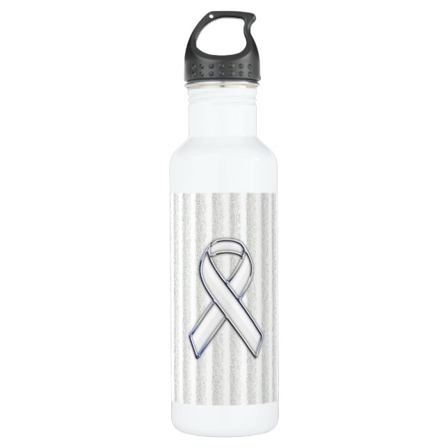 Chrome White Ribbon Awareness on Granular Stripes 710 Ml Water Bottle (Front)