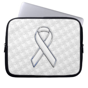 Chrome White Ribbon Awareness on Houndstooth Print Laptop Sleeve