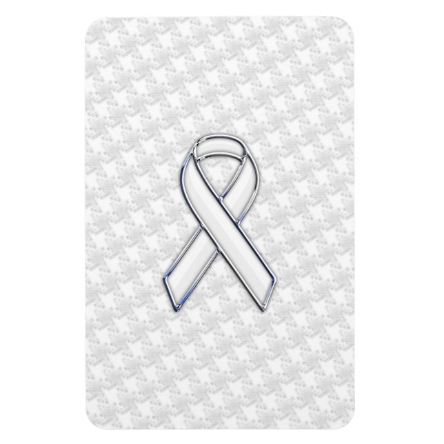 Chrome White Ribbon Awareness on Houndstooth Print Magnet (Vertical)