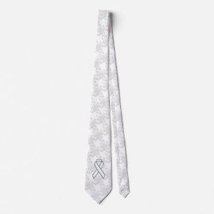 Chrome White Ribbon Awareness on Houndstooth Print Tie