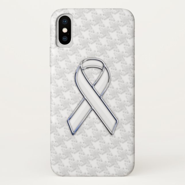 Chrome White Ribbon Awareness on Houndstooth Style Case-Mate iPhone Case (Back)