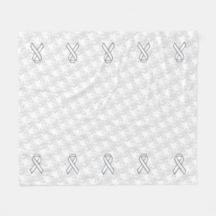 Chrome White Ribbon Awareness on Houndstooth Style Fleece Blanket