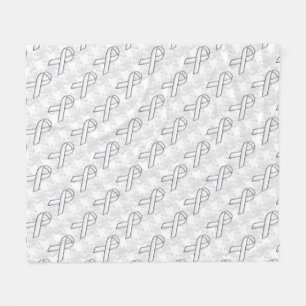 Chrome White Ribbon Awareness on Houndstooth Style Fleece Blanket