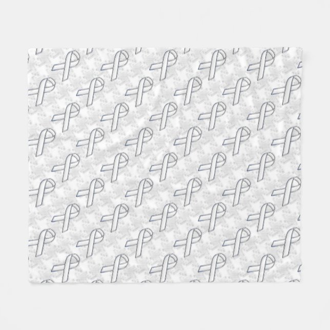 Chrome White Ribbon Awareness on Houndstooth Style Fleece Blanket (Front (Horizontal))