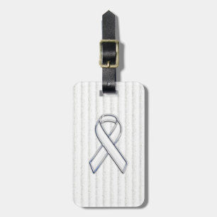 Chrome White Ribbon Awareness on Vertical Stripes Luggage Tag