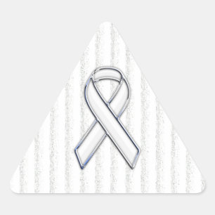 Chrome White Ribbon Awareness on Vertical Stripes Triangle Sticker
