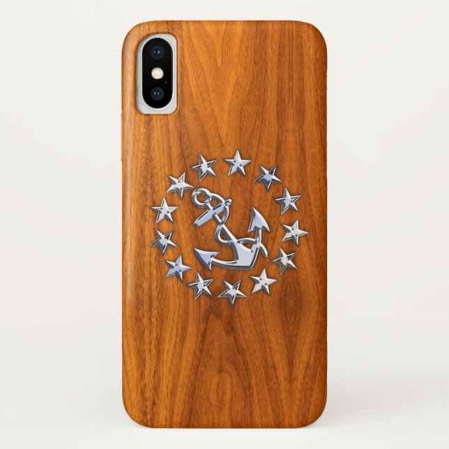 Chrome Yacht Flag Nautical Teak Wood Decor  Case-Mate iPhone Case (Back)