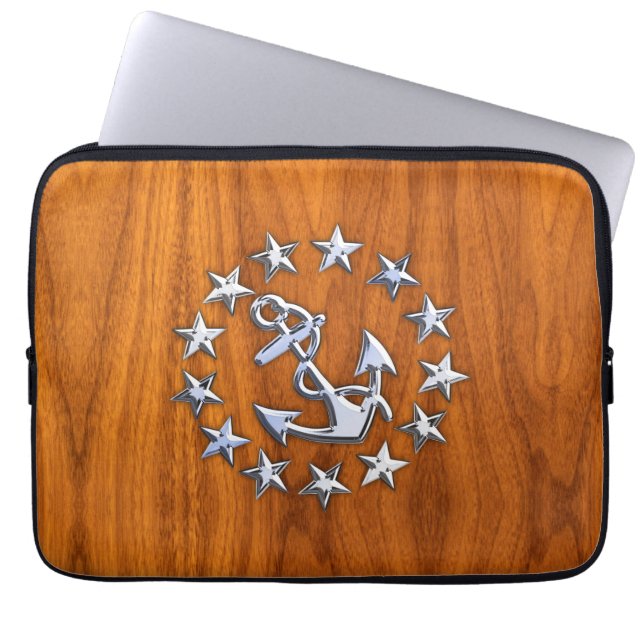 Chrome Yacht Flag on Nautical Teak Wood Print Laptop Sleeve (Front)